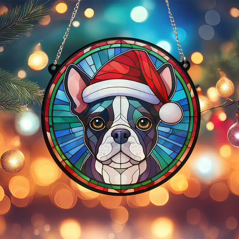 Boston Terrier Christmas Suncatcher